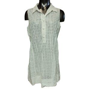 Christina Women's White Sleeveless Eyelet Lace Collared Button Down Top XL